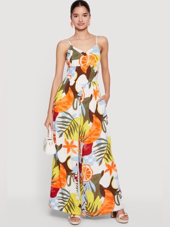 Jolie & Joy by FCT With Love Pants - NWT Jolie & Joy Tropical Print Wide-Leg Jumpsuit - White Multi